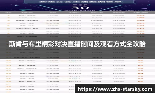 斯肯与布里精彩对决直播时间及观看方式全攻略